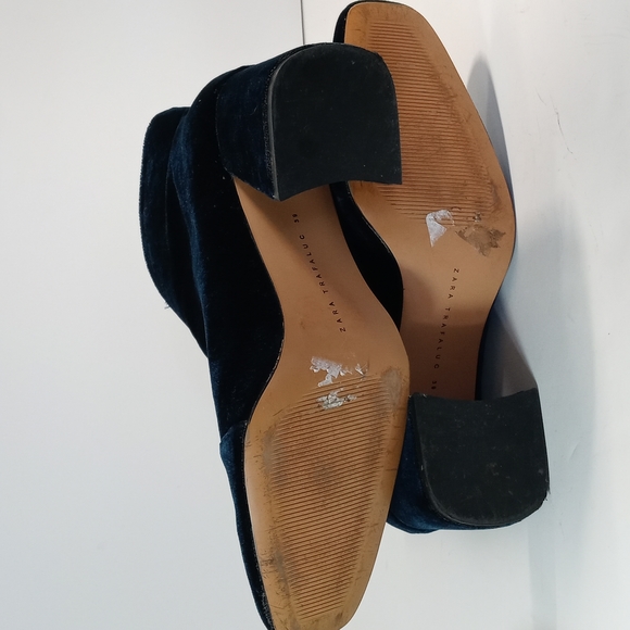 Zara Velvet Chunky Heel Ankle Boots - Picture 7 of 16